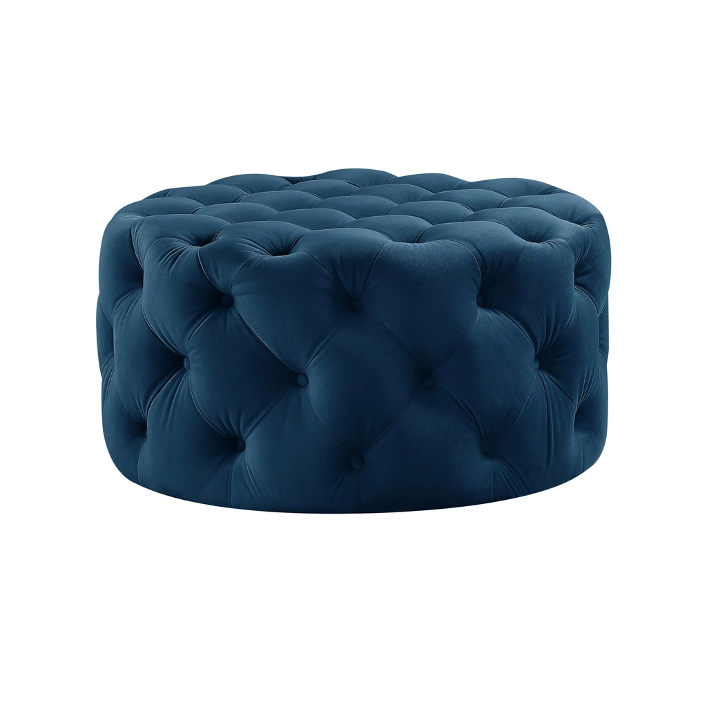Navy Velvet Tufted Round Cocktail Ottoman M149