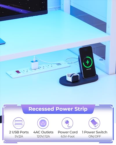 Black Gaming Desk with LED Lights, Hutch and Storage Shelves S21781