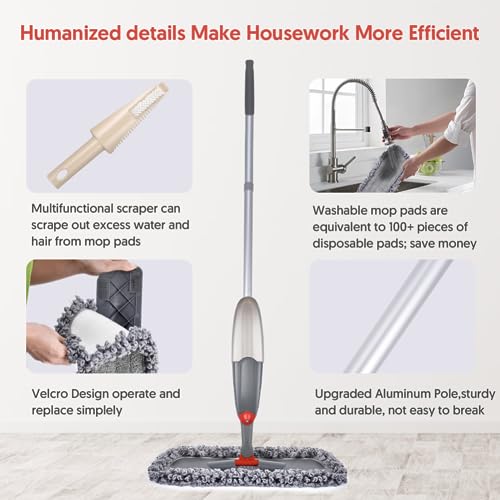Microfibre Spray Floor Mops with 3 Mop Heads & 635 ML Bottle V65960