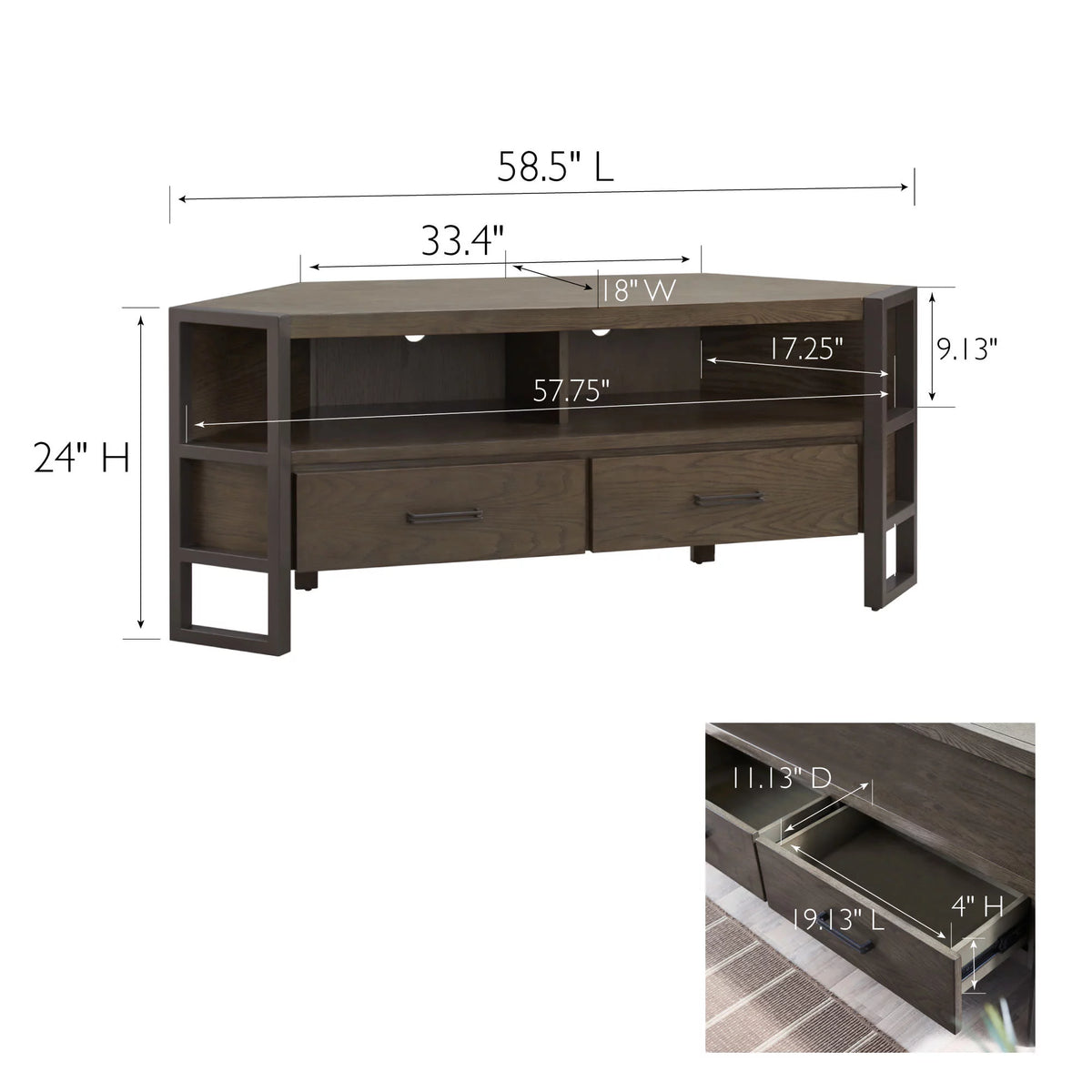 Mixed Metal and Wood Corner TV Stand L860