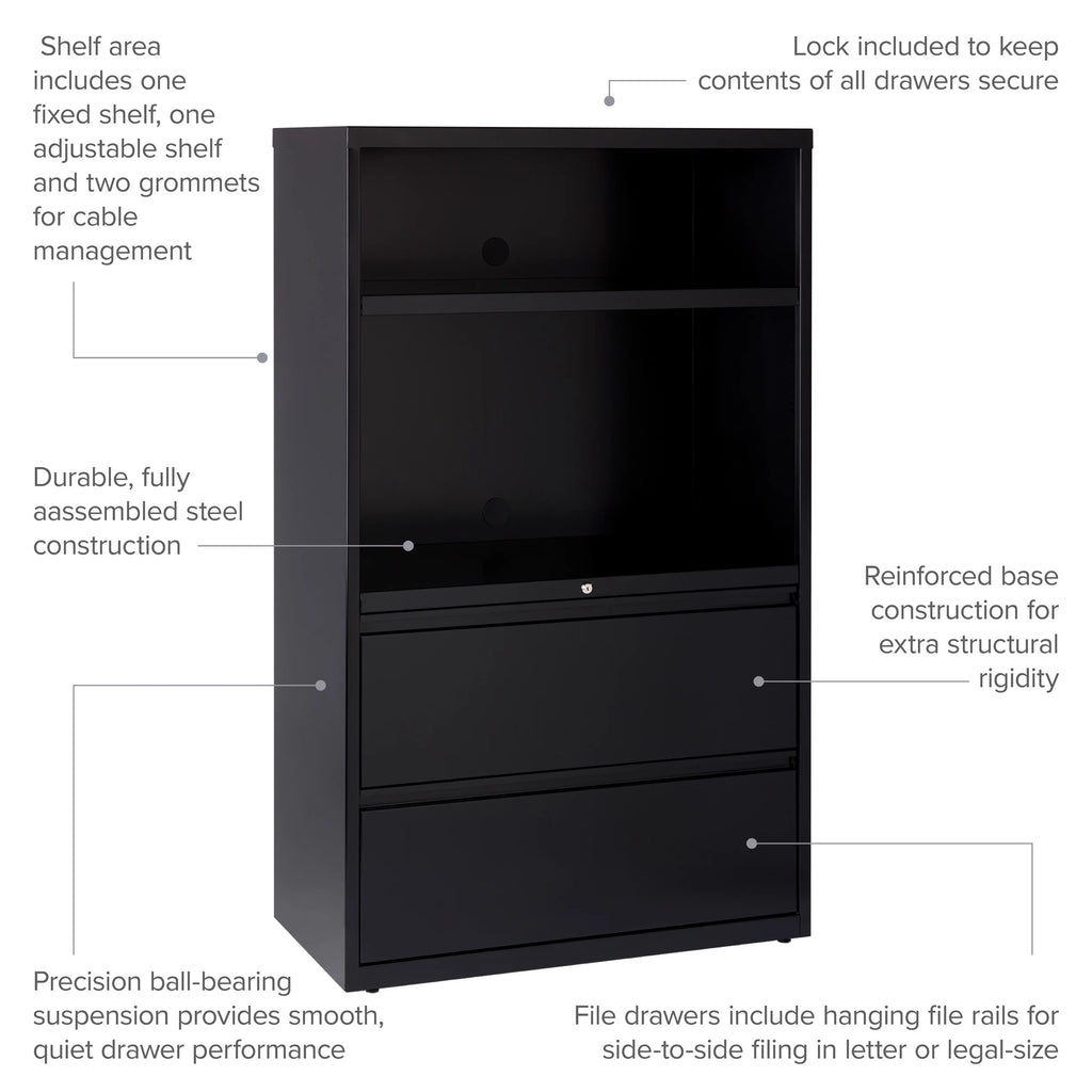 36 inch Wide 2 Drawer Metal File Cabinet, Black P95099