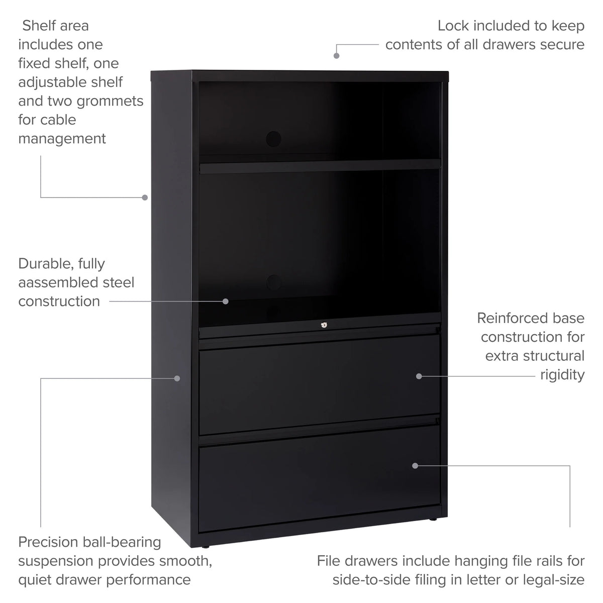 36 inch Wide 2 Drawer Metal File Cabinet, Black P95099