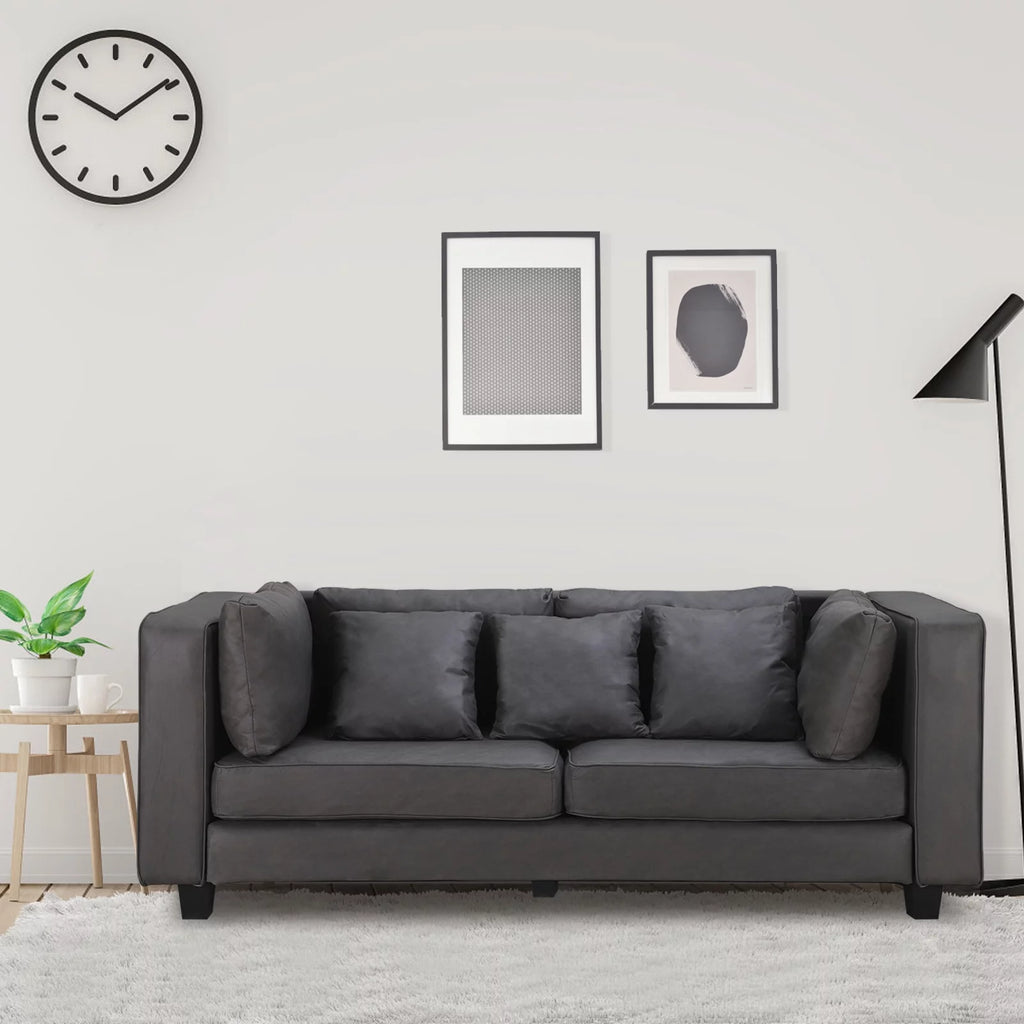 Grey Faux Leather Sofa with 5 Pillows W9342