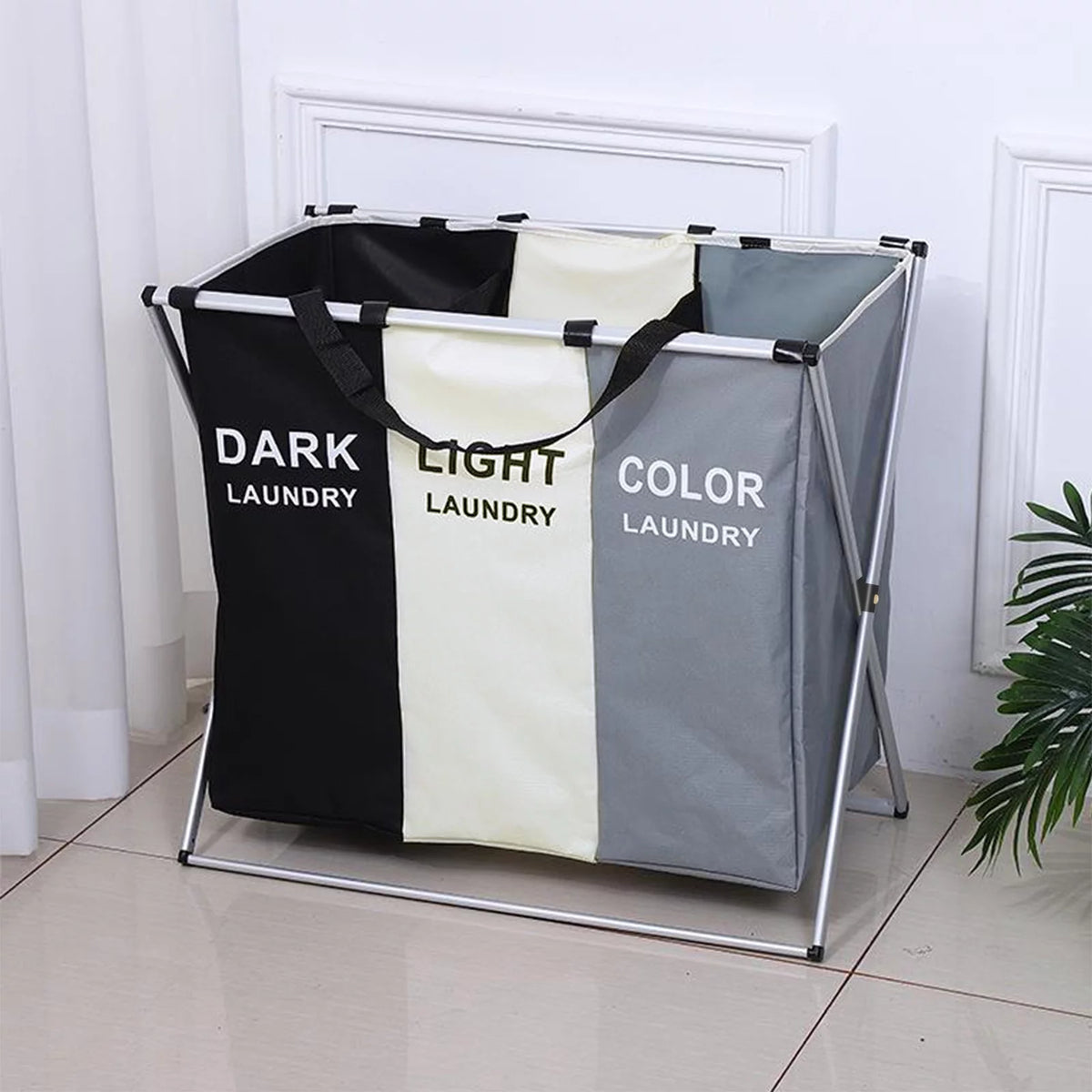 145L Large 3 Section Laundry Basket with Wheels and 3 Removable Bags V58461