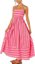 Striped Sleeveless Maxi Dress Backless Spaghetti Strap Bohemian Long Sundress P16303