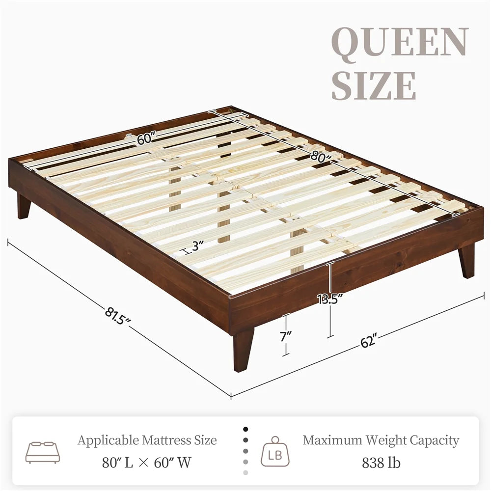 Queen Size Platform Bed Frame with Wood Slat Support T464619