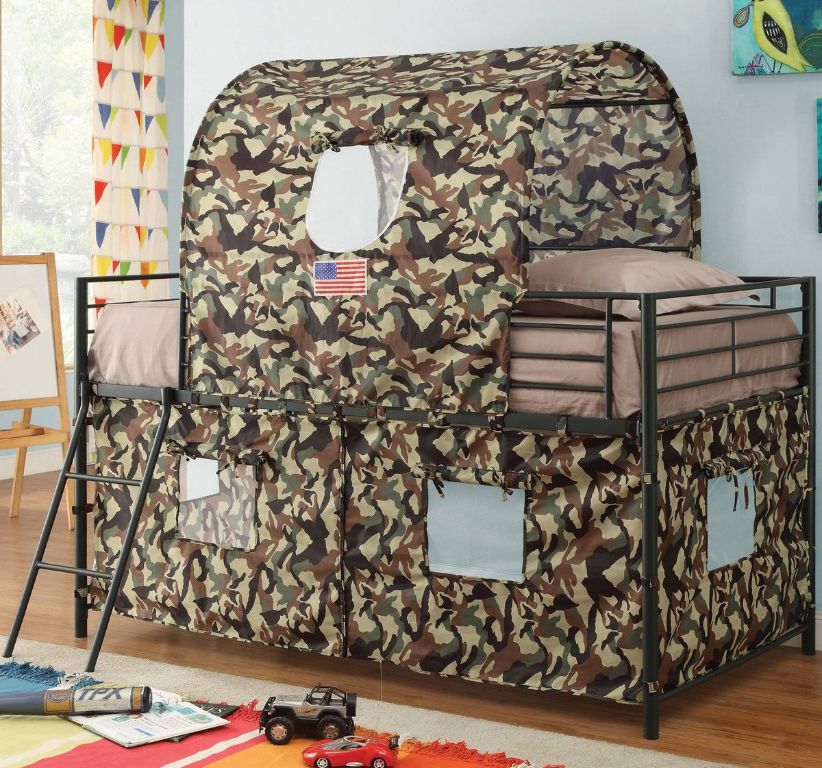 Twin Loft Bed with Guard Rails and Ladder O9487