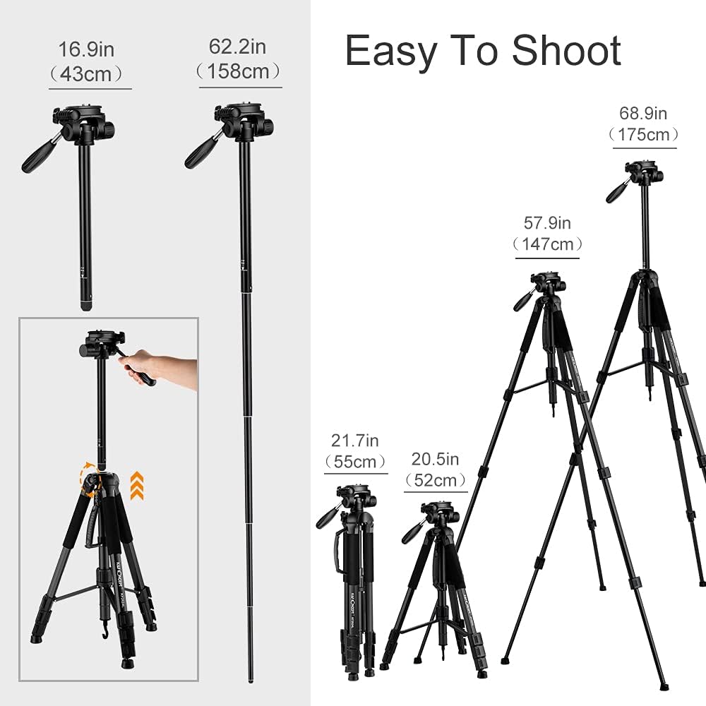 Portable Compact Aluminum Tripod Monopod with 3-Way Swivel Pan Tilt Head B30031