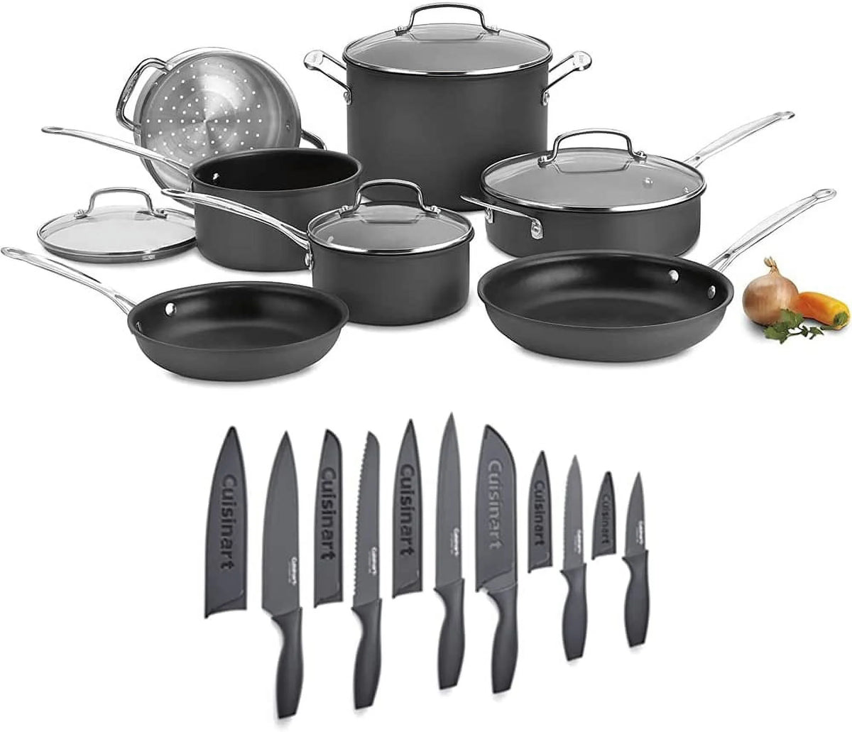 11-Piece Nonstick Hard-Anodized Cookware Set and 12 Piece Ceramic Coated Cutlery Set Matte Black A849463