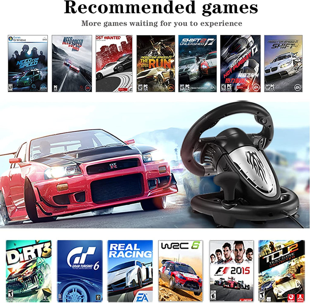 Gaming Steering Wheel with Pedal 180 Degree for PC, PS3, PS4, Xbox One, Xbox Series X/S, N-Switch (Black) G5600