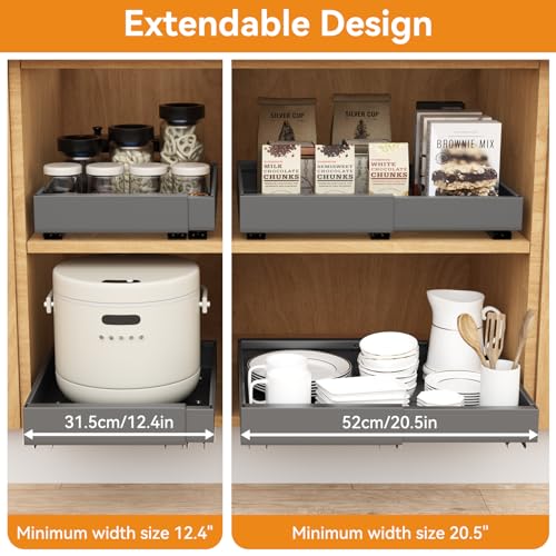16.6" Deep Extendable Cabinet Slide Out Shelves with 3 Rails, 1 Pack I883