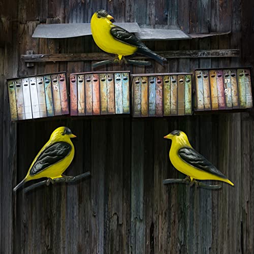 Set of 3 Metal Goldfinches Birds Wall Decorations N840703
