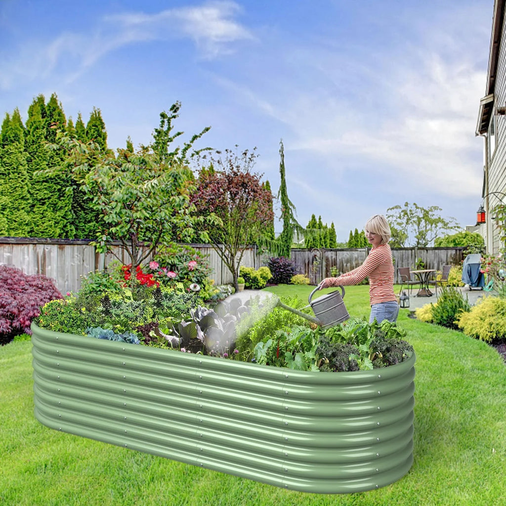 8x3x2FT Galvanized Metal Raised Garden Bed Light Green Q753319