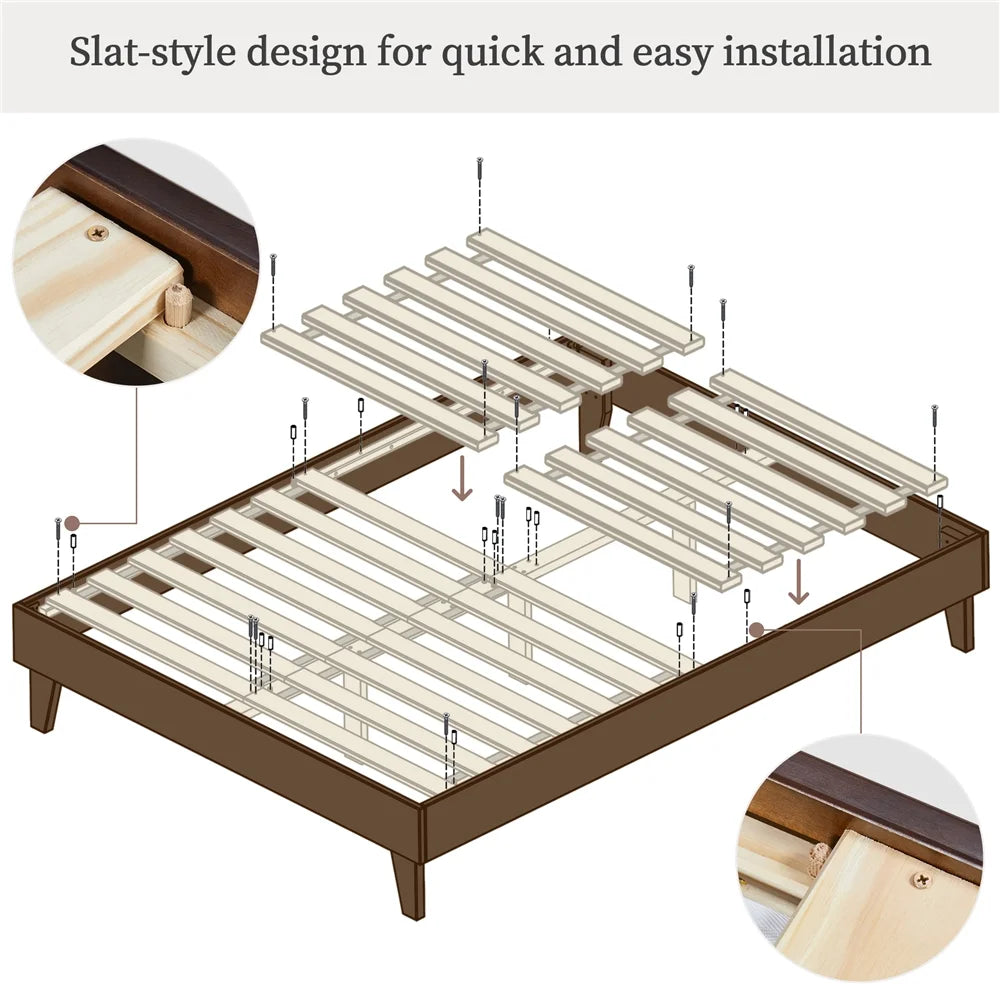 Queen Size Platform Bed Frame with Wood Slat Support T464619
