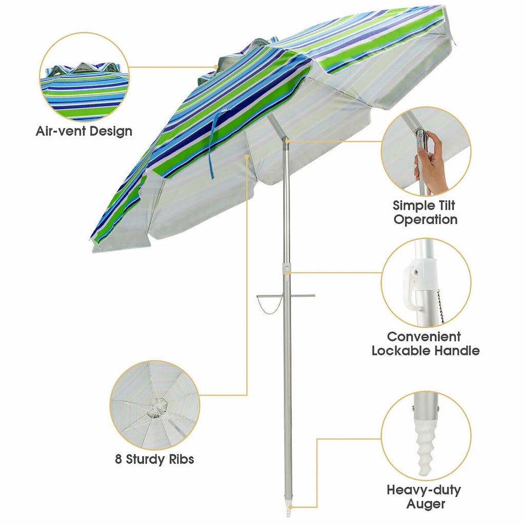 Turquoise 6.5FT Patio Beach Umbrella with Carry Bag B607077