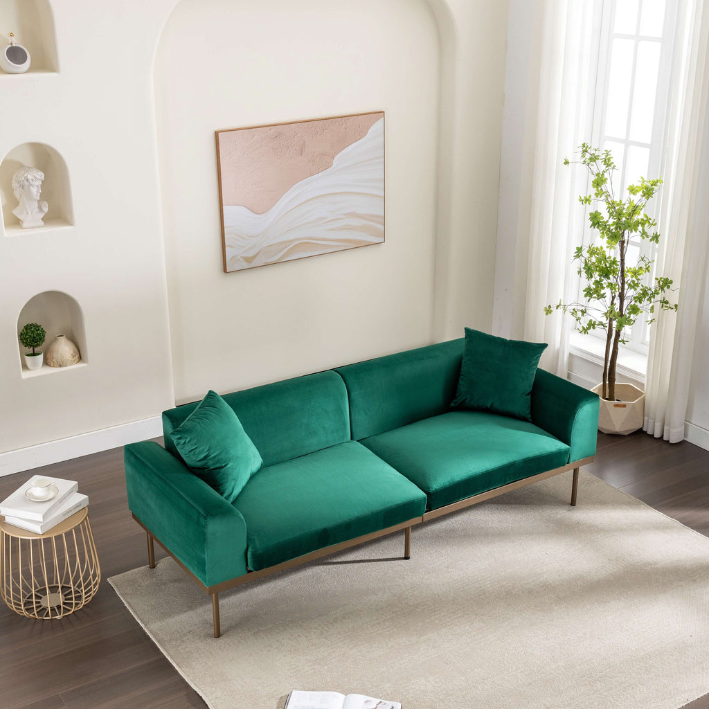 Green Velvet Loveseat Sofa with Two Pillows N8280