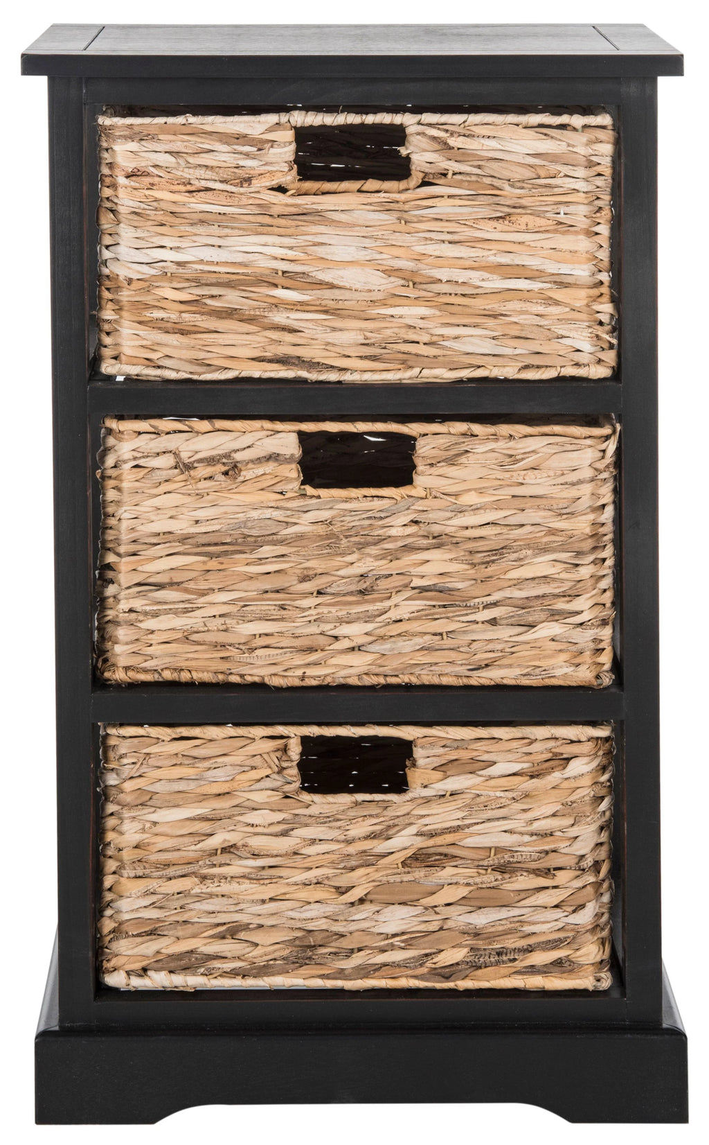 Distressed Black Wicker Basket Storage Side Table I15611