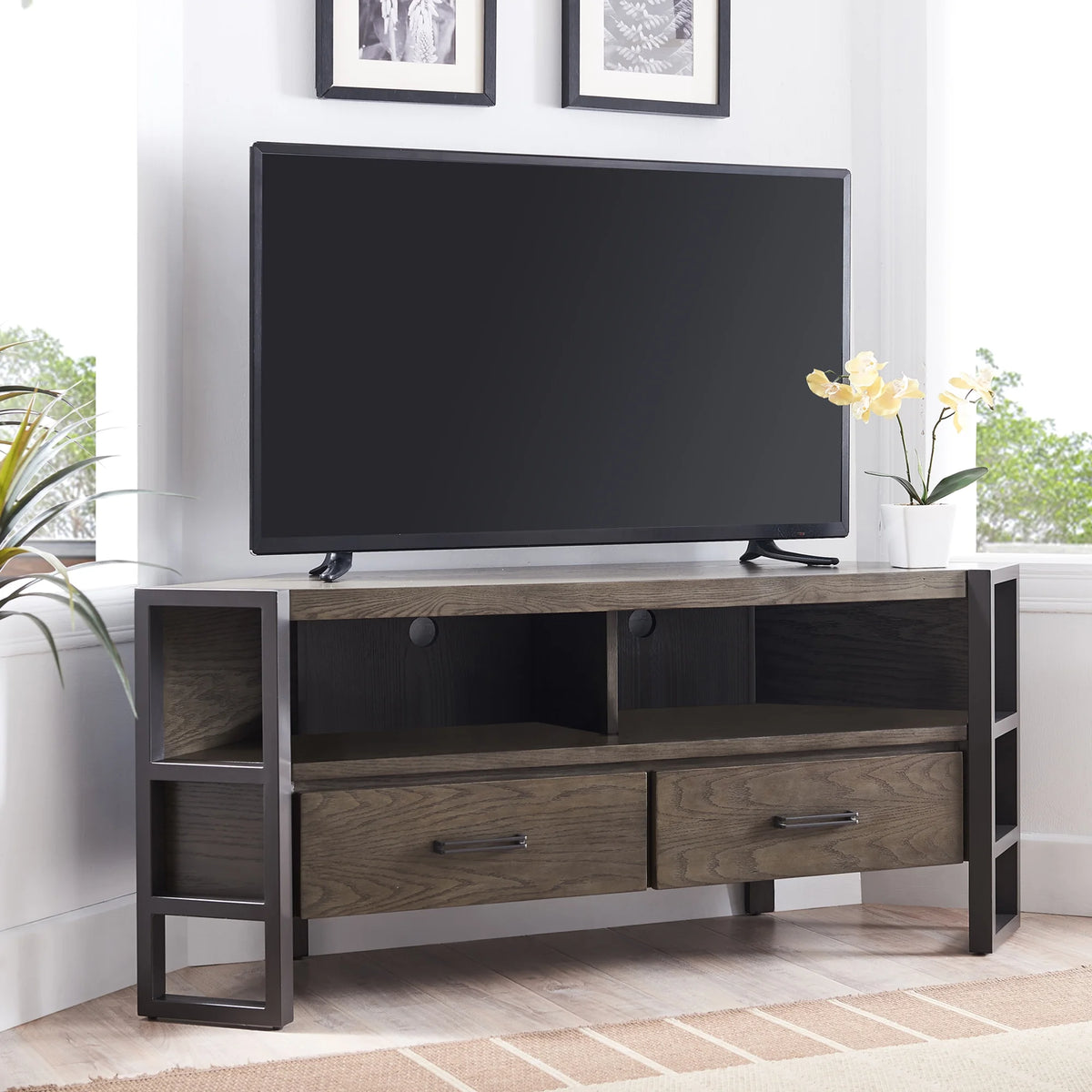 Mixed Metal and Wood Corner TV Stand L860