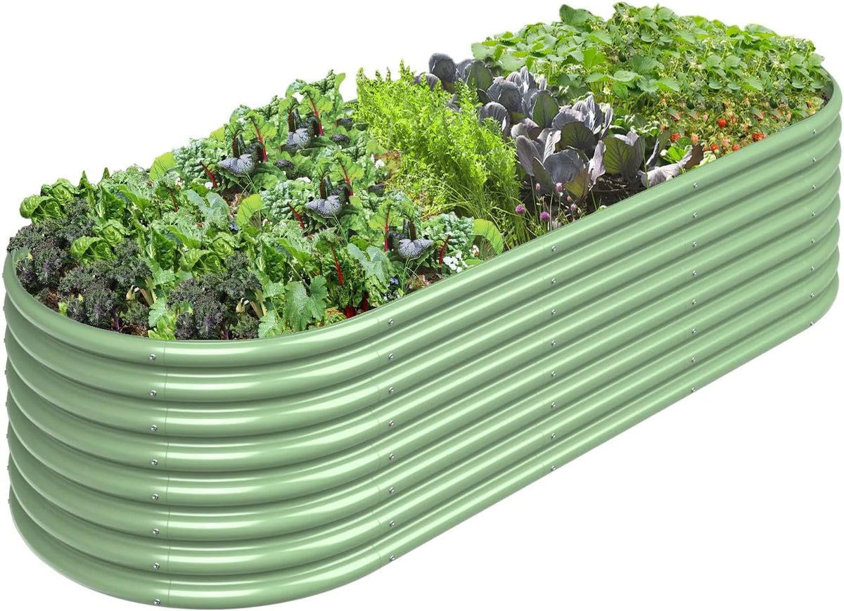 8x3x2FT Galvanized Metal Raised Garden Bed Light Green Q753319