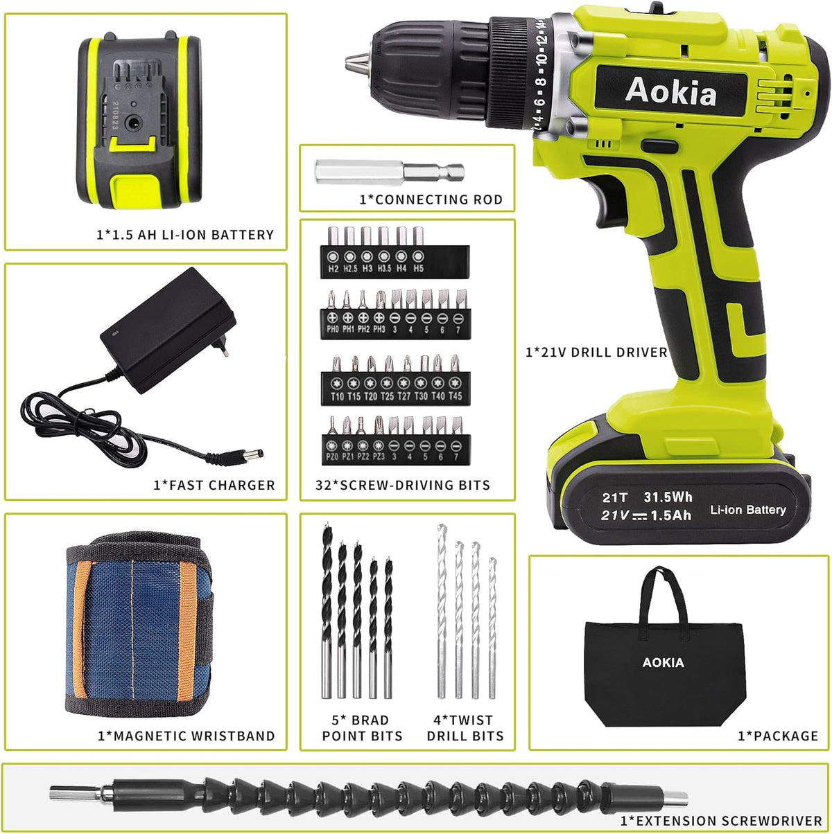 21V Cordless Drill Driver Tool Kit 43pcs Drill Bits H969802