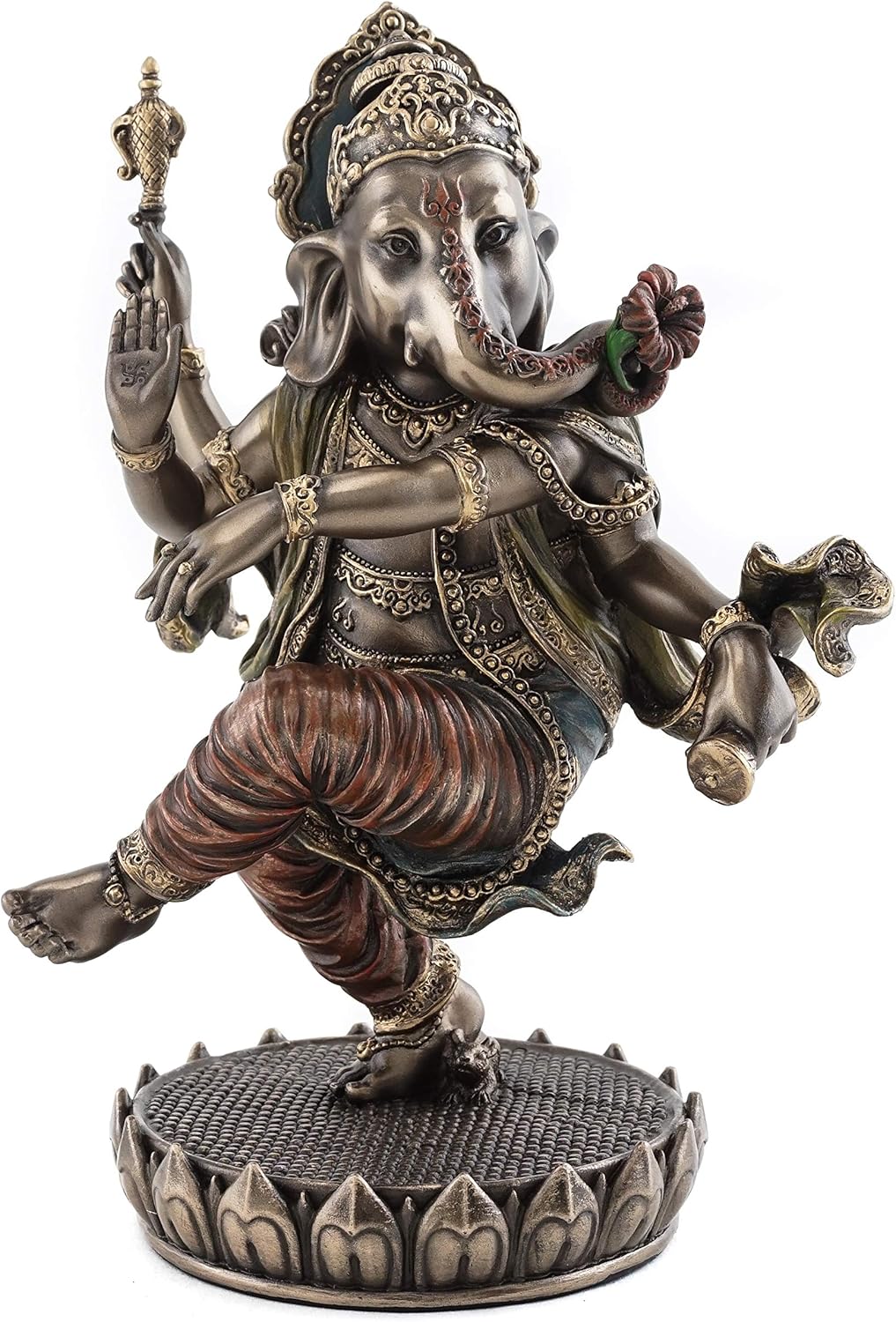 Dancing Ganesh on Lotus Pedestal Statue, Cold Cast Bronze, 8-Inch Elephant Figurine Q3861