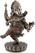 Dancing Ganesh on Lotus Pedestal Statue, Cold Cast Bronze, 8-Inch Elephant Figurine Q3861