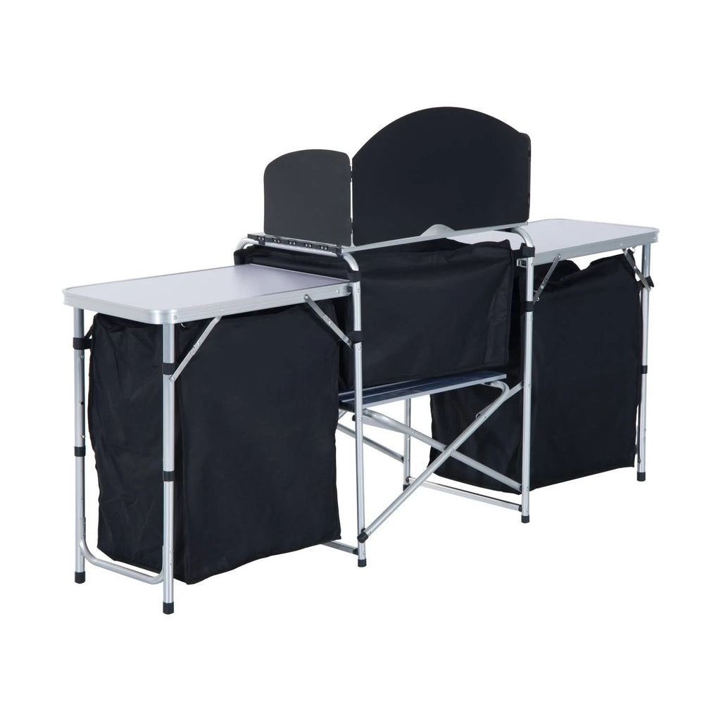 Black and Silver Folding Camping Kitchen Cabinet Picnic Table F361344