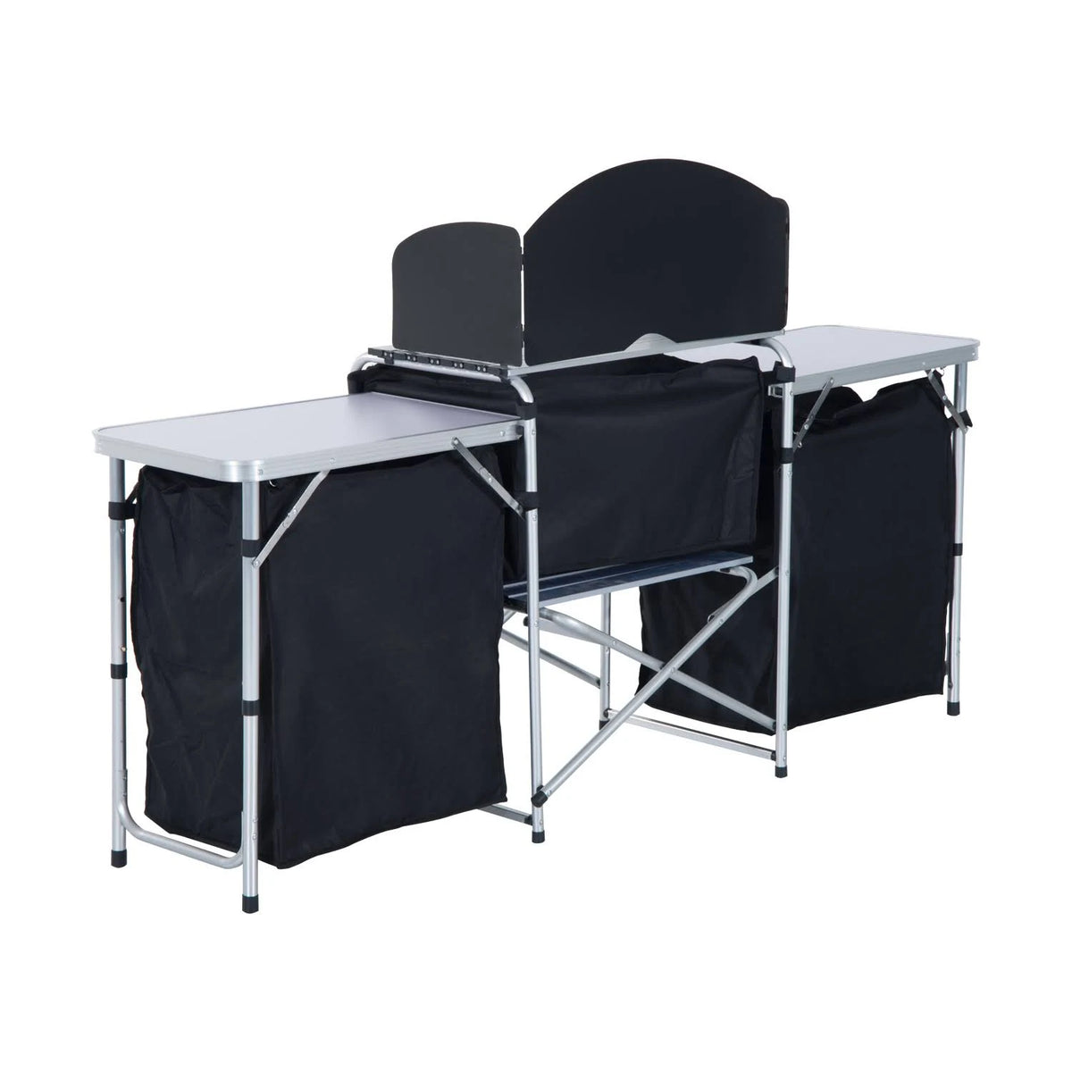 Black and Silver Folding Camping Kitchen Cabinet Picnic Table F361344