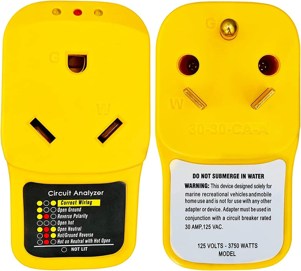 30 Amp Surge Protector Adapter Circuit Analyzer with LED Indicator Light, Pack of 2 M343