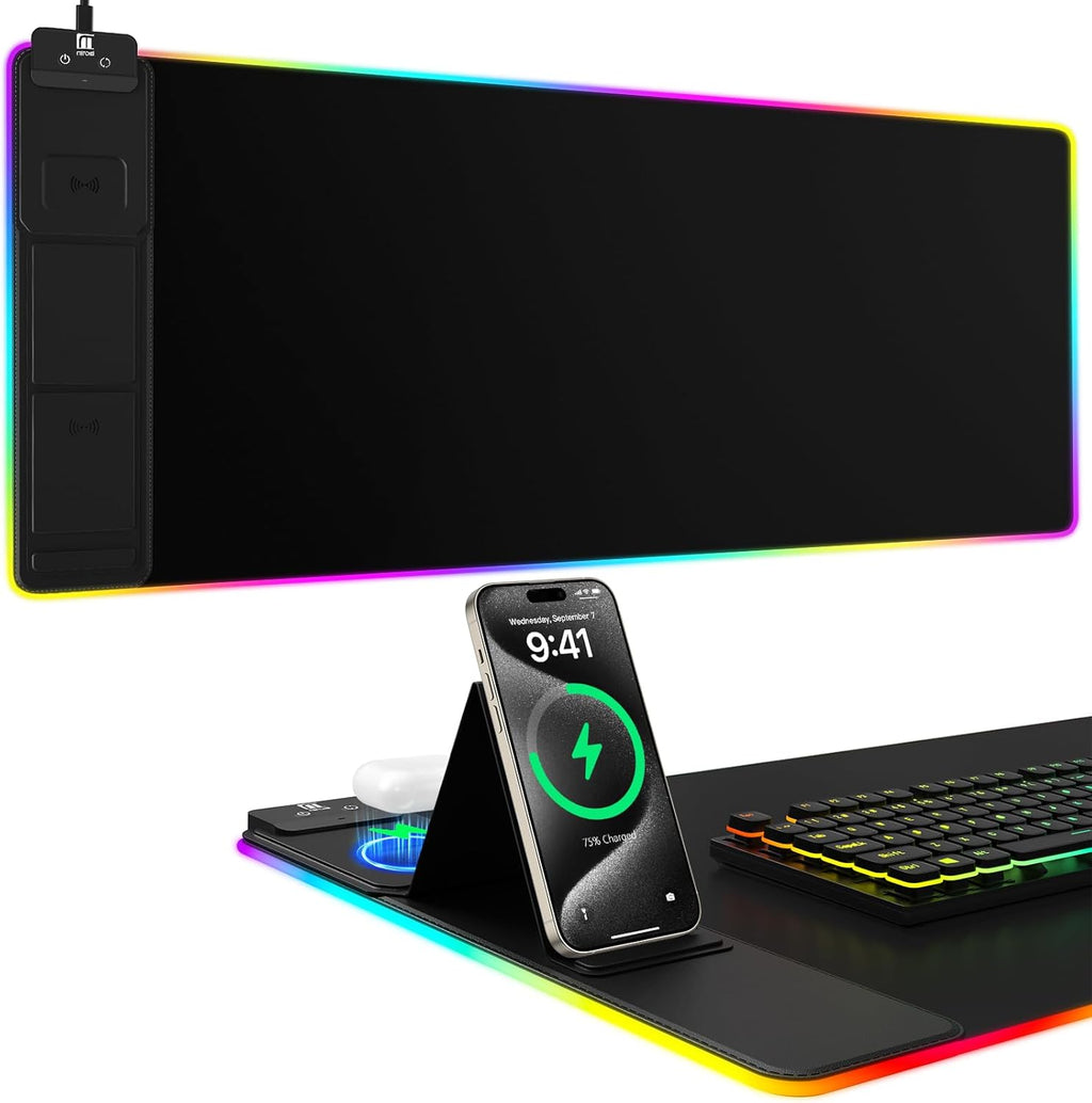 Classic Black Wireless Charging Mouse Pad with Phone Holder K288