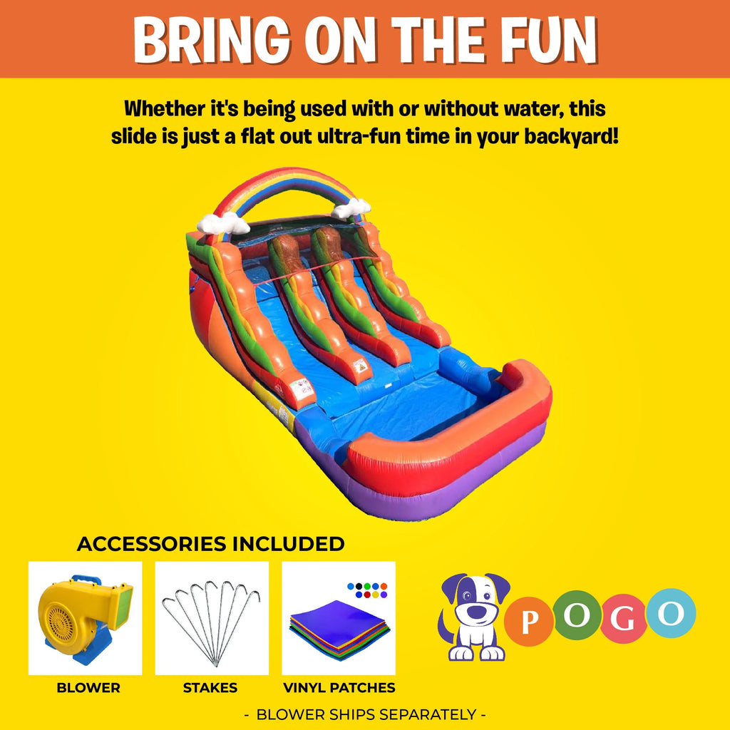 Rainbow Cloud Inflatable Double Water Slide with Blower, 13 Ft G464338