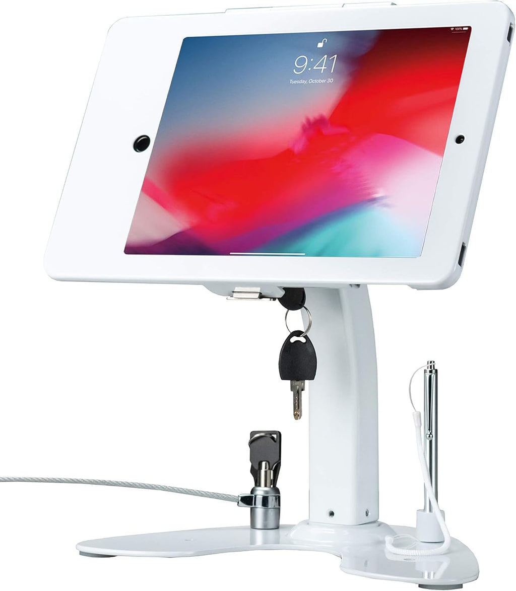 White Dual Kiosk Stand with Locking Case, Cable, Stylus and Tether K40821