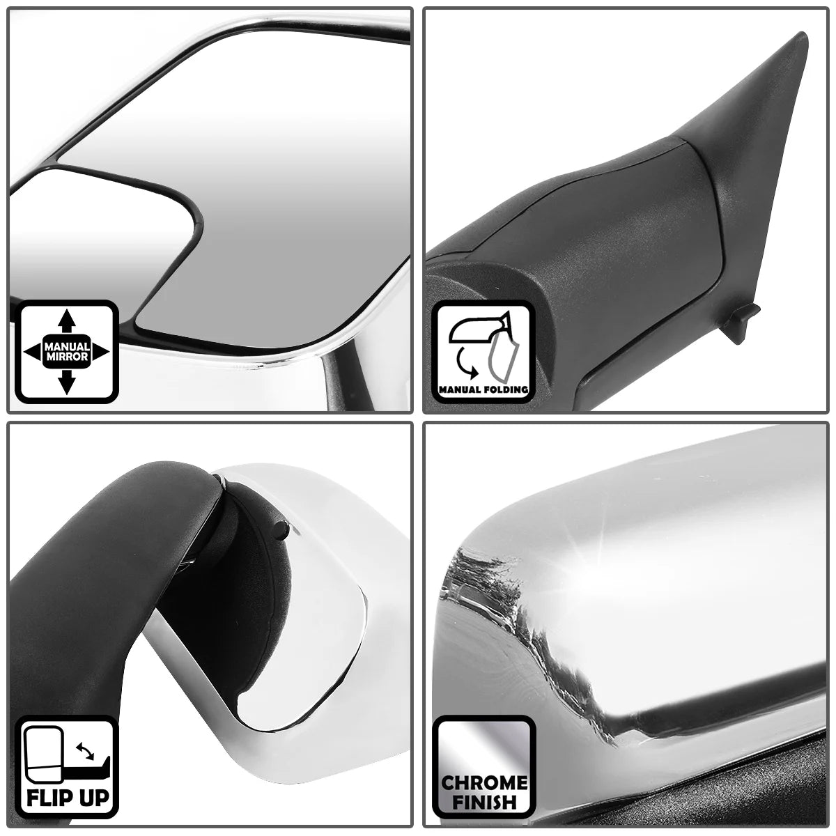 Pair Manual Adjustment Flip Up Towing Mirror Chrome Cover C429