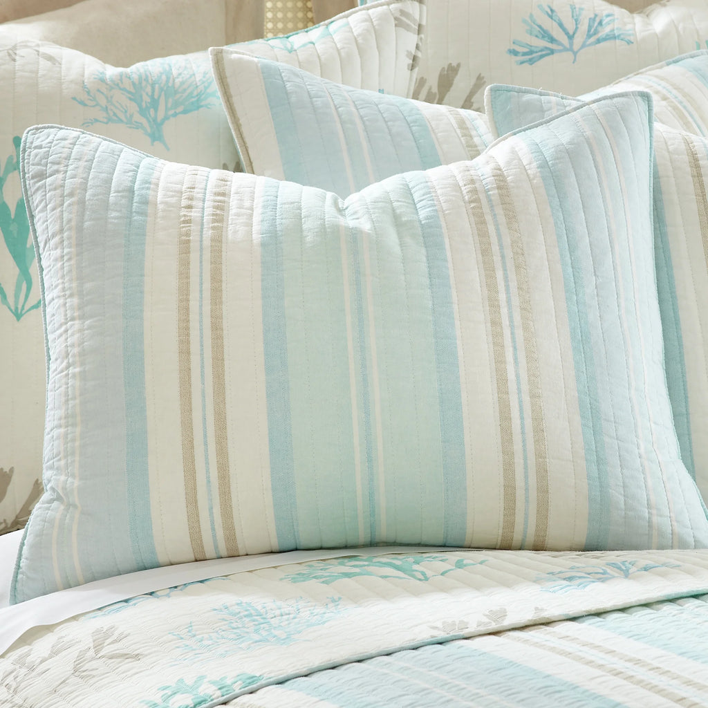 Full/Queen Striped Cotton Quilt Set with Two Shams B642