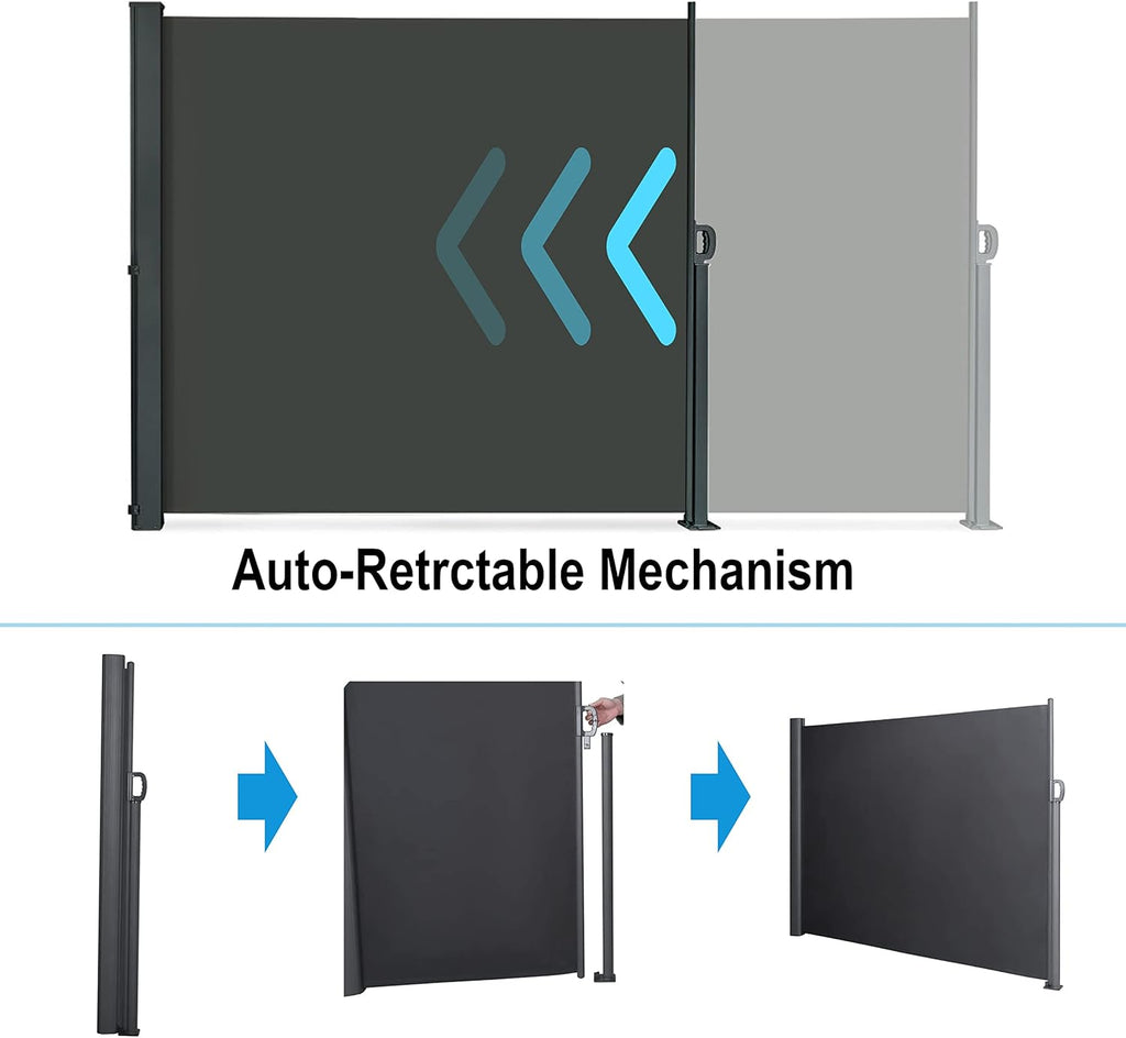 145" x 72" Retractable Side Awning, Waterproof & UV-Resistant Folding Privacy Screen Room Divider Q130299