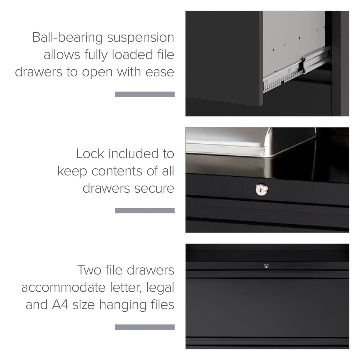 36 inch Wide 2 Drawer Metal File Cabinet, Black P95099