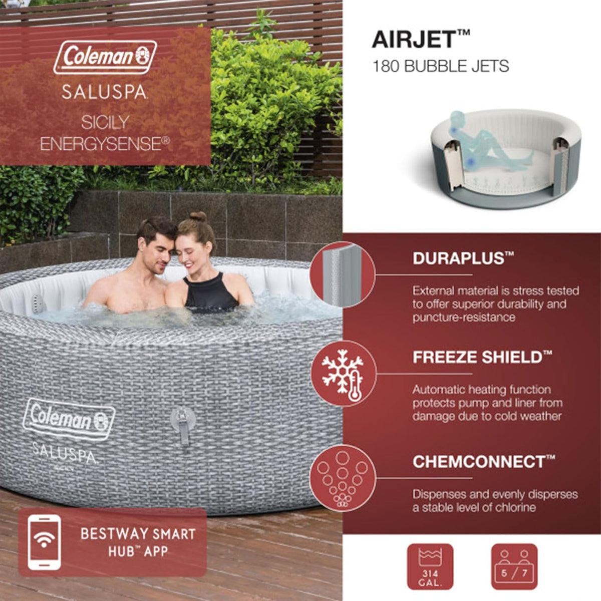 Inflatable Hot Tub with Seat and Headrest Pillows L95549