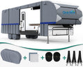 5th Wheel RV Cover, Extra-Thick 6-ply, Fits 37 - 41Ft Motorhome, Waterproof Rip-Stop, with 2 Windproof Straps, 4 Tire Covers J313862