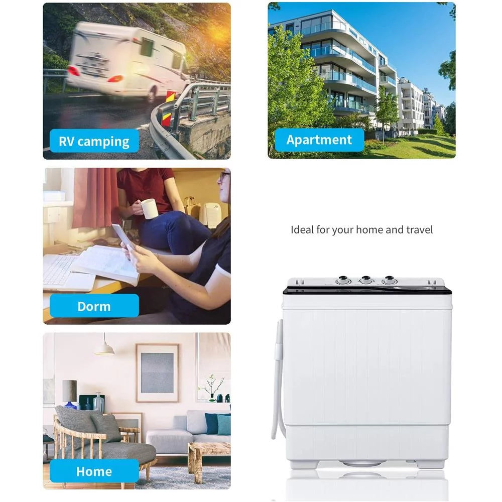 26lbs Compact Twin Tub Portable Washing Machine Black Z27162