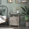 Gray Wood Nightstand with Cabinet and Shelf J56366