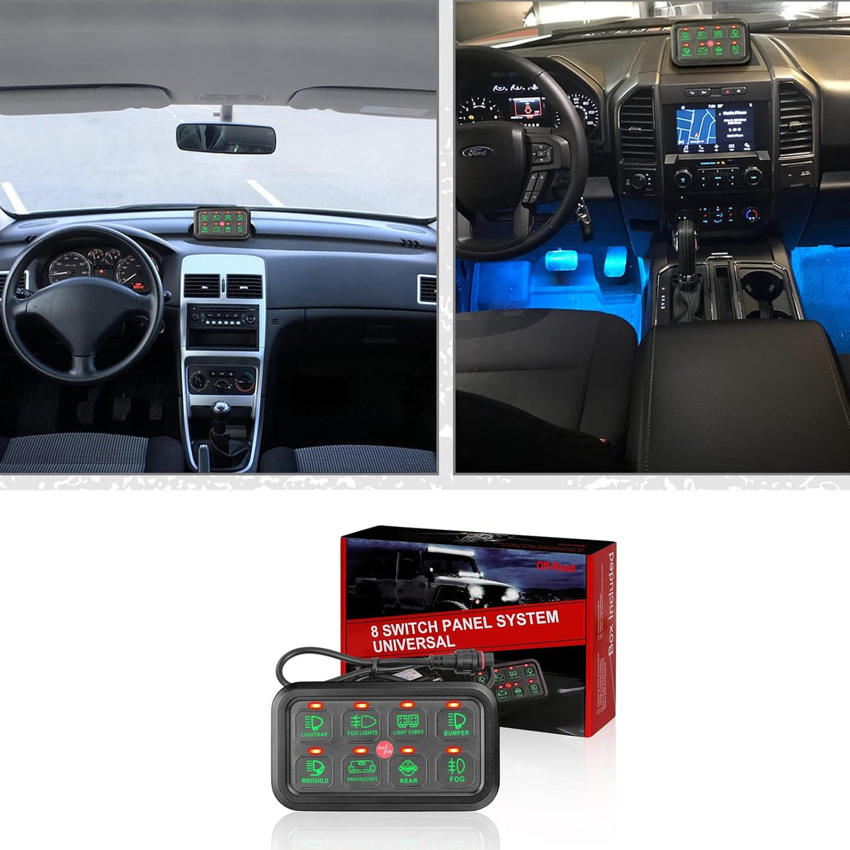 8 Gang Switch Panel with Green Backlit ON-Off Button P8543