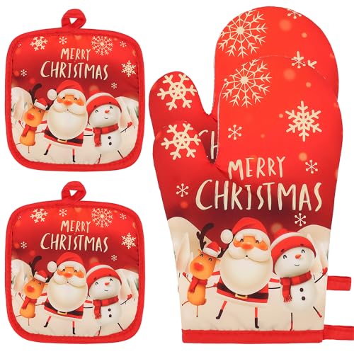 Christmas Oven Mitts and Potholders Set, 4 PCS Heat Resistant Non-Slip W11078