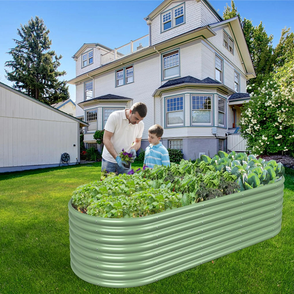 8x3x2FT Galvanized Metal Raised Garden Bed Light Green Q753319