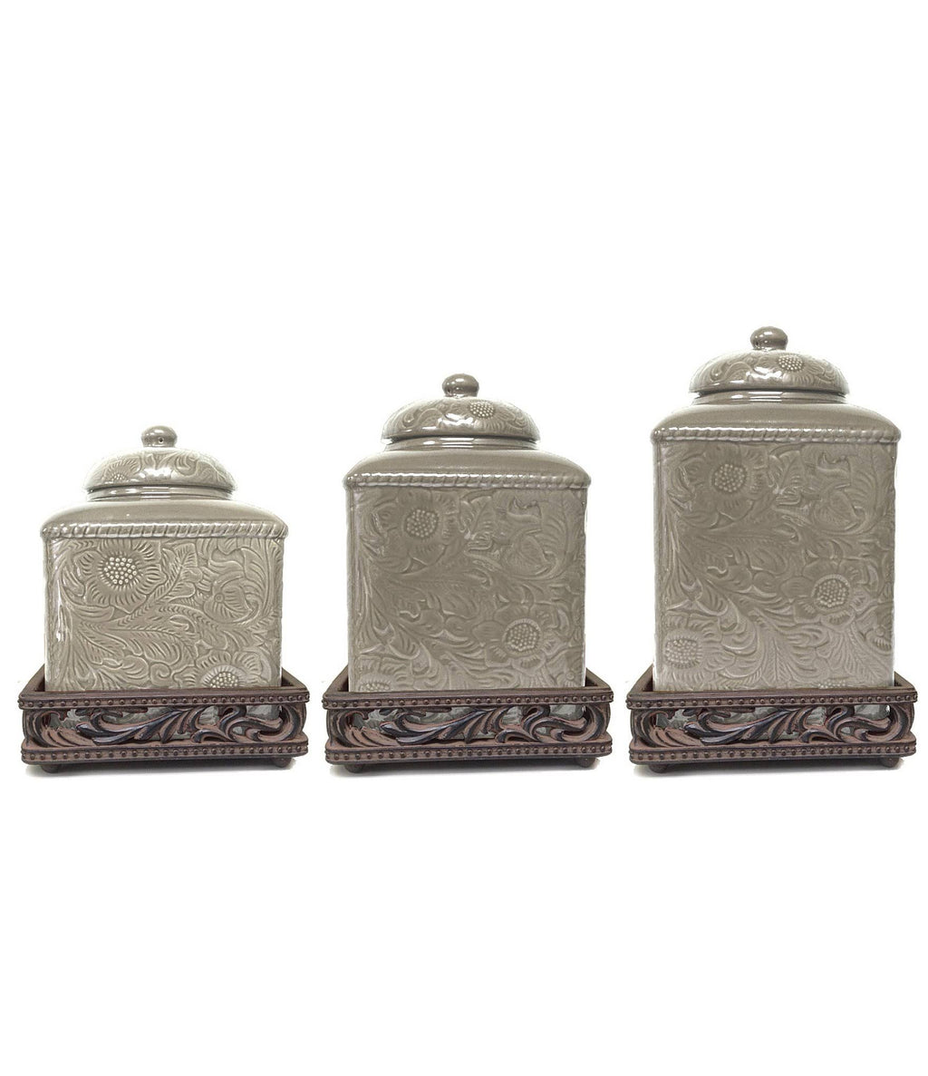 Taupe Canister Set with Base S7834