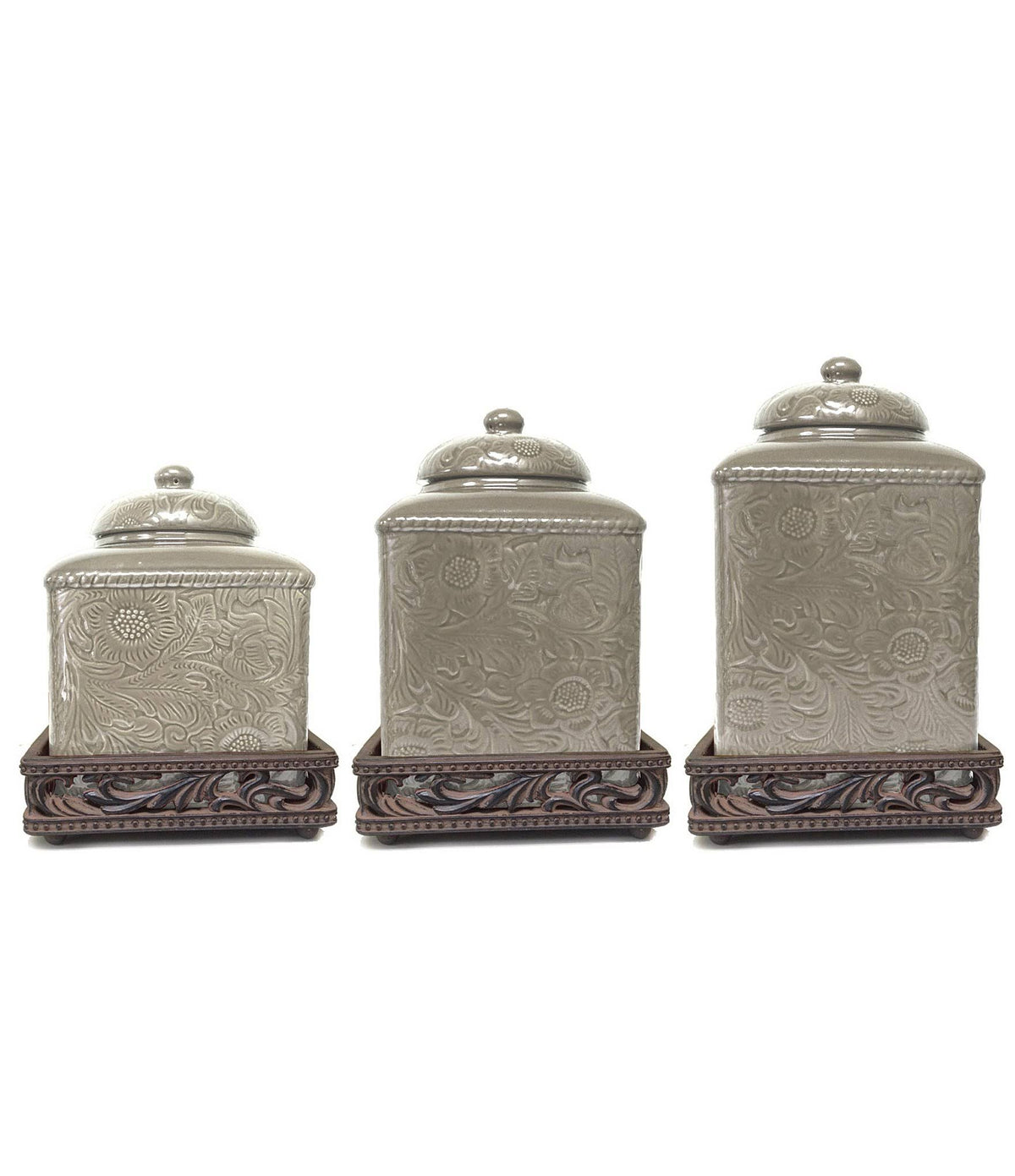 Taupe Canister Set with Base S7834