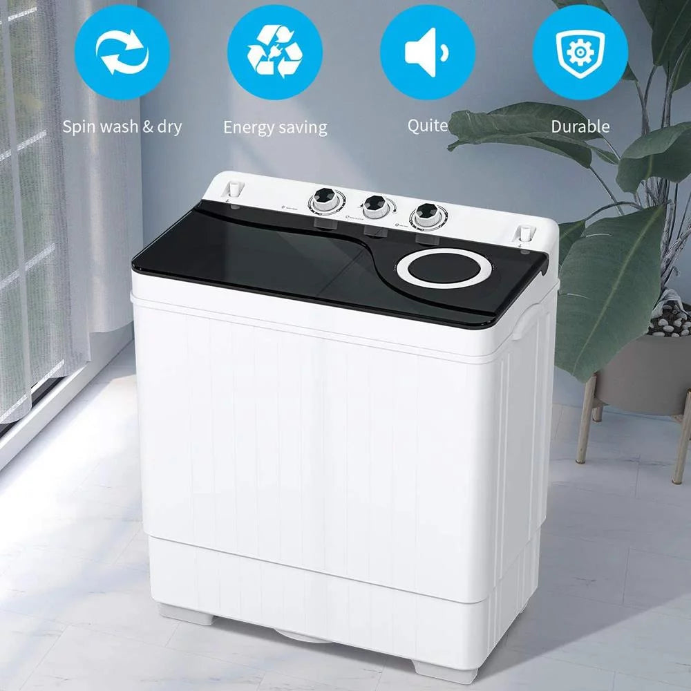 26lbs Compact Twin Tub Portable Washing Machine Black Z27162