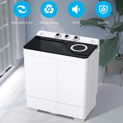 26lbs Compact Twin Tub Portable Washing Machine Black Z27162