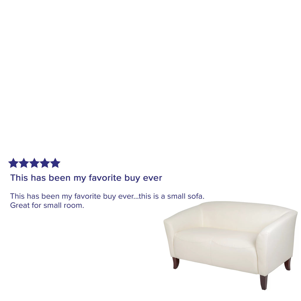 Ivory LeatherSoft Loveseat with Cherry Wood Feet M599515