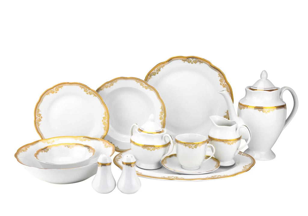 57 Piece Porcelain Dinnerware Set with Scalloped Edges Z80215