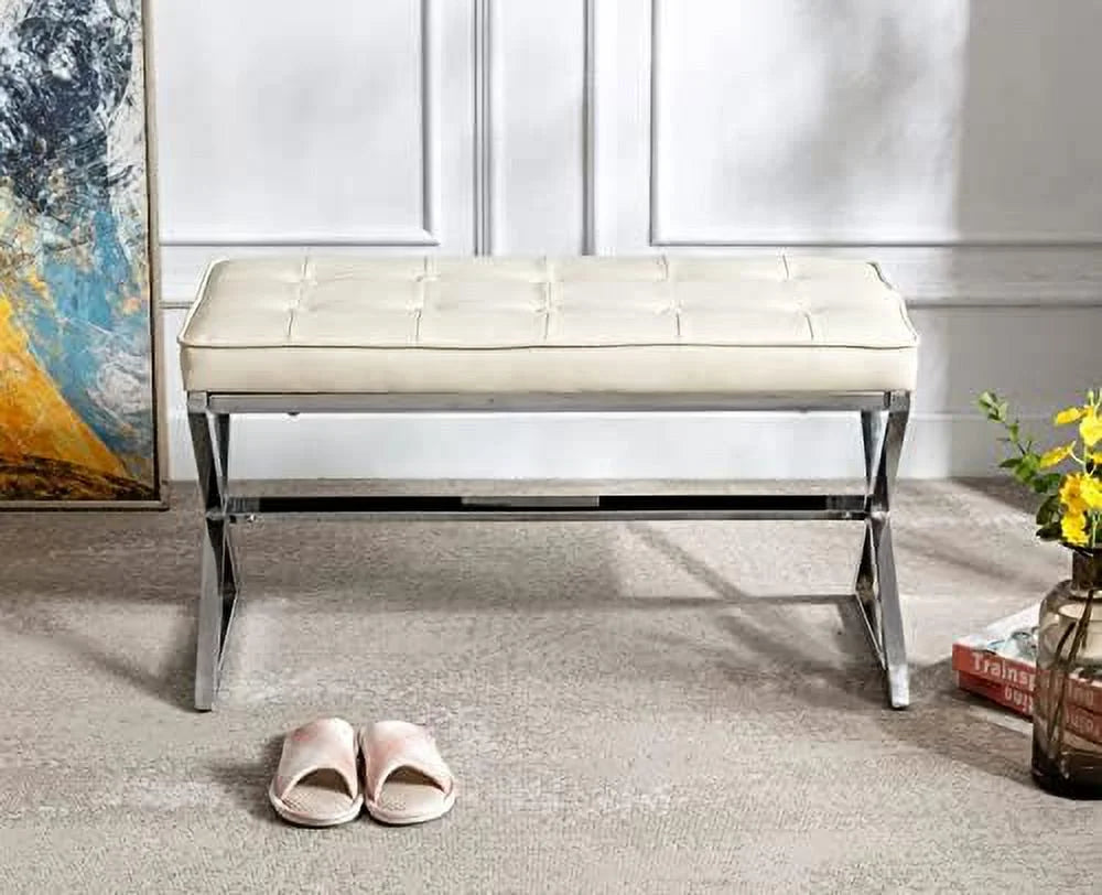 PU Leather Upholstered Entryway Bench with Metal X Legs Y2266